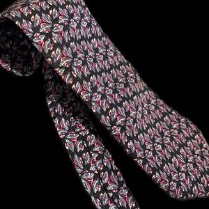 Vintage Carlo Battini Black Floral Micro-Pattern Silk Tie